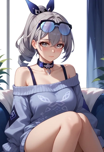 star rail,silver wolf,sweater,off-shoulder,collar  - AI generated anime art